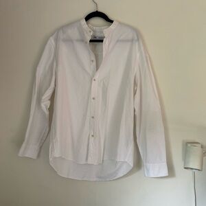 Zara White Band-Collar Long-Sleeve Shirt 100% cotton